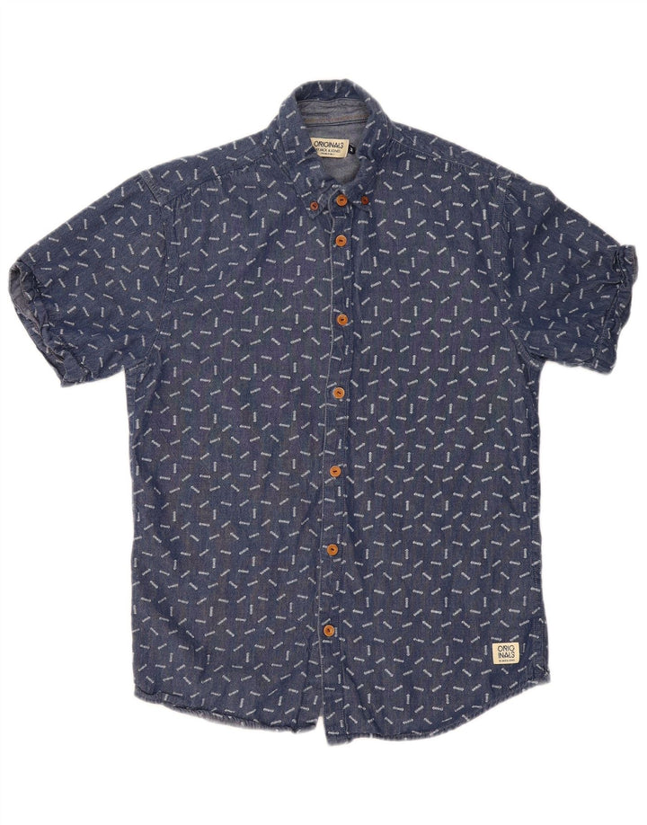 Jack & Jones Herren-Kurzarmhemd mit abstraktem Muster aus mittelblauer Baumwolle