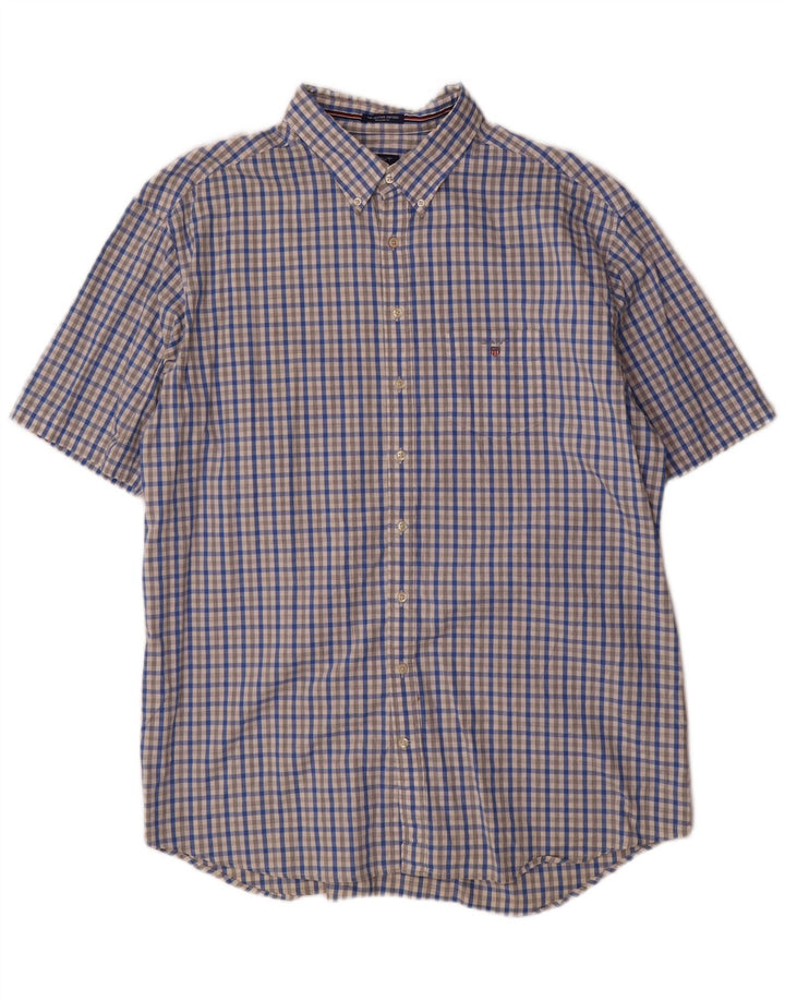 Gant Herren-Hemd, kurzärmelig, normale Passform, Größe 47/48, 19 3XL, blaues Gingham-Muster
