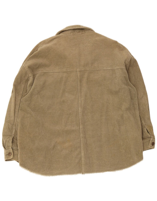 Zara Damen Cordhemd UK 16 Large Khaki Baumwolle