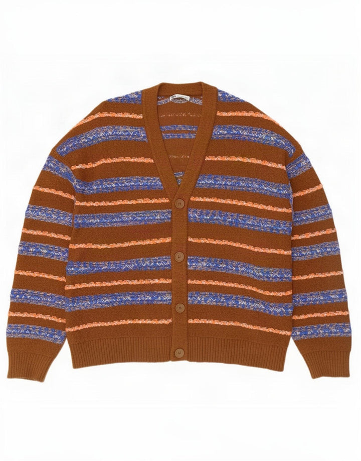 Zara Herren-Strickjacke aus mittelbraun gestreifter Baumwolle