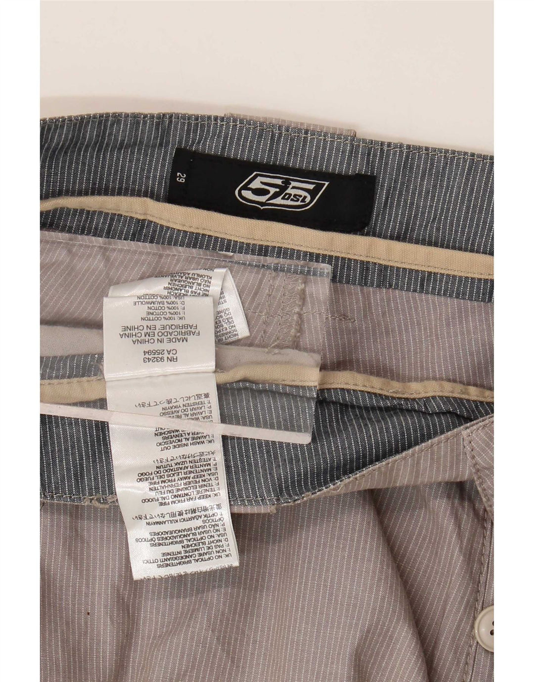 55DSL Herren-Chinoshorts W29 Mittelgraue Nadelstreifen-Baumwolle