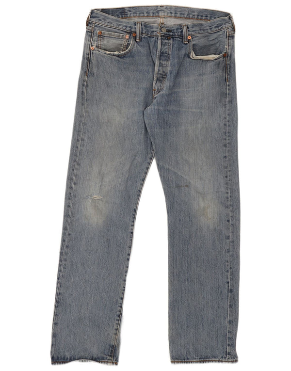 Levi's Herren 501 Distressed Straight Jeans W34 L32 Blaue Baumwolle