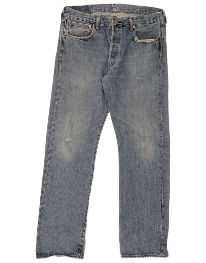 Levi's Herren 501 Distressed Straight Jeans W34 L32 Blaue Baumwolle