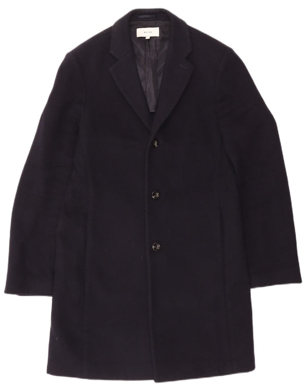 Reiss Mens Overcoat UK 38 Medium Navy Blue Wool