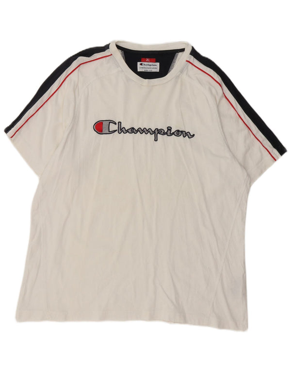 Champion Herren-T-Shirt mit Grafik, XL, weiße Farbblock-Baumwolle