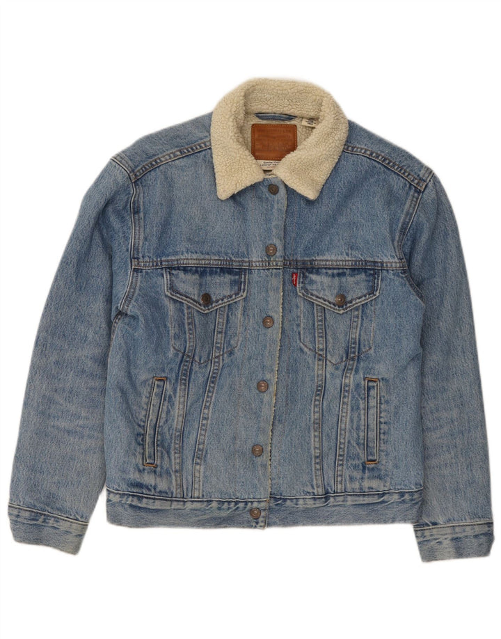 Levi's Damen Graphic Sherpa Denim Jacke UK 10 Small Blau Baumwolle