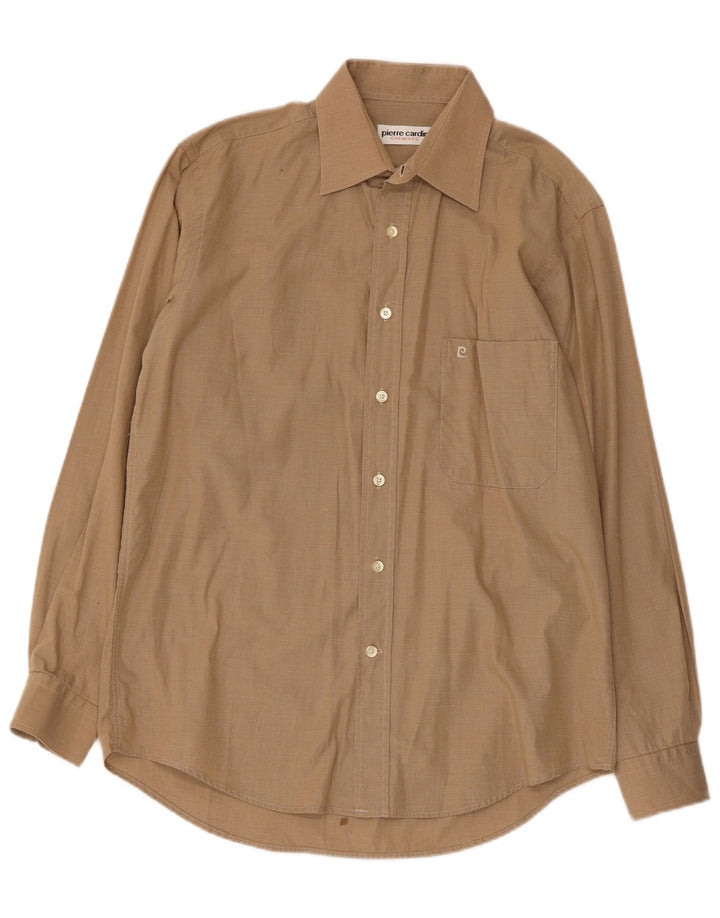 PIERRE CARDIN Herrenhemd Größe 39 Mittelbeige Nadelstreifen-Baumwolle