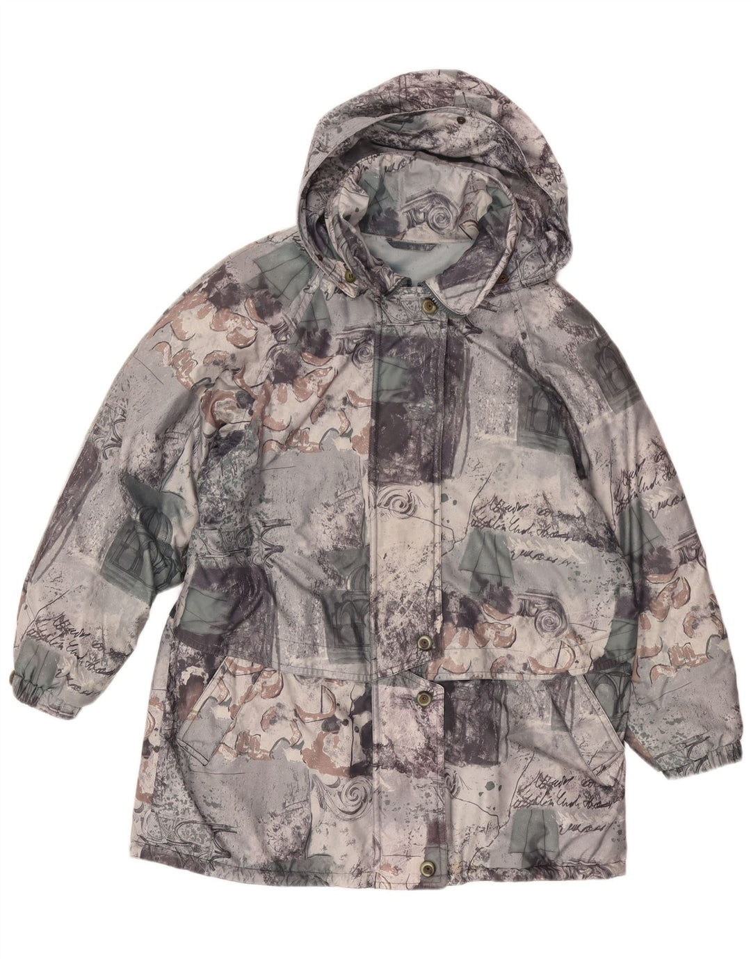 FUCHS & SCHMITT Damen-Regenjacke mit lockerer Passform, UK 16, großes graues Patchwork