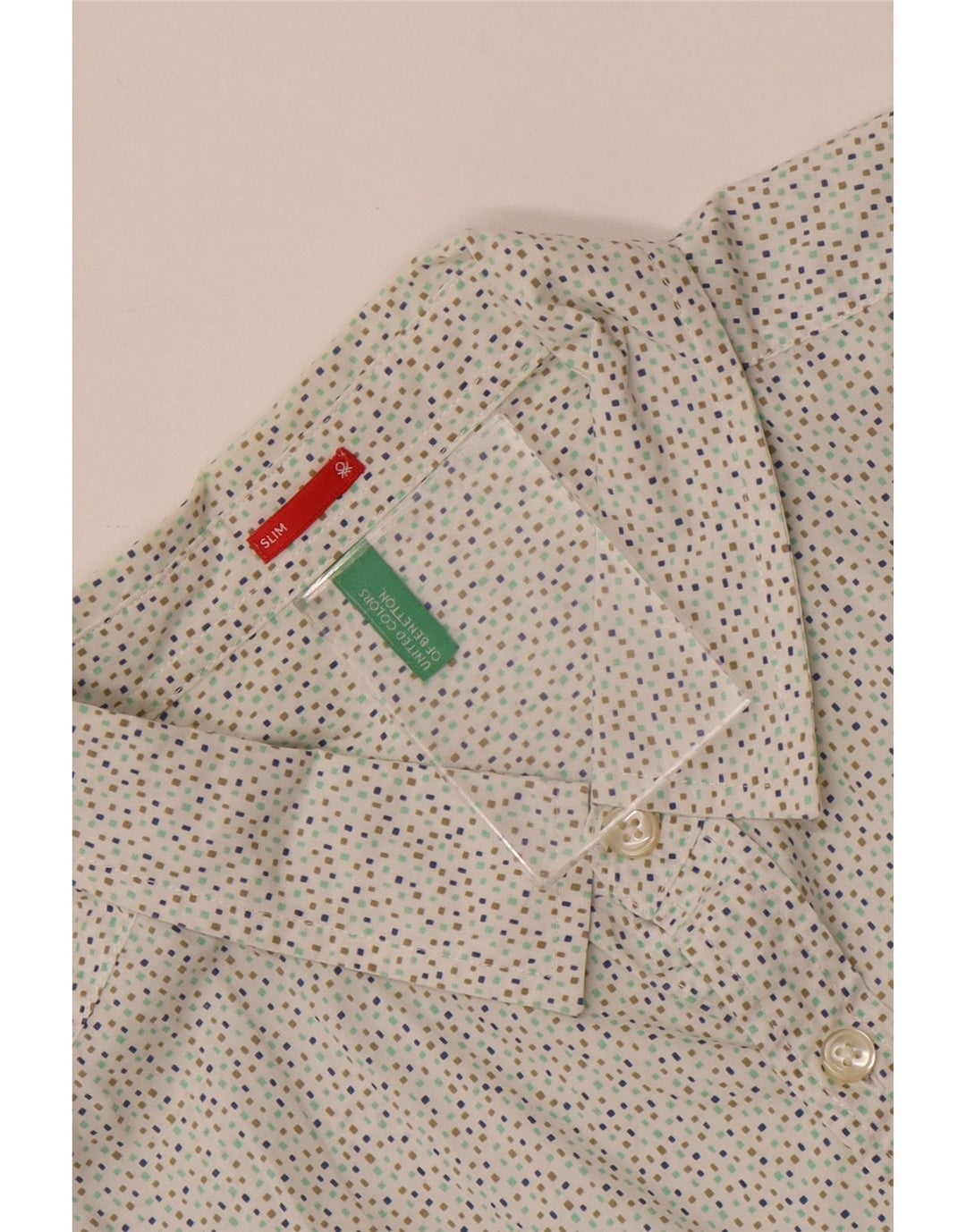 BENETTON Herren-Slim-Fit-Hemd, groß, weiß gepunktet