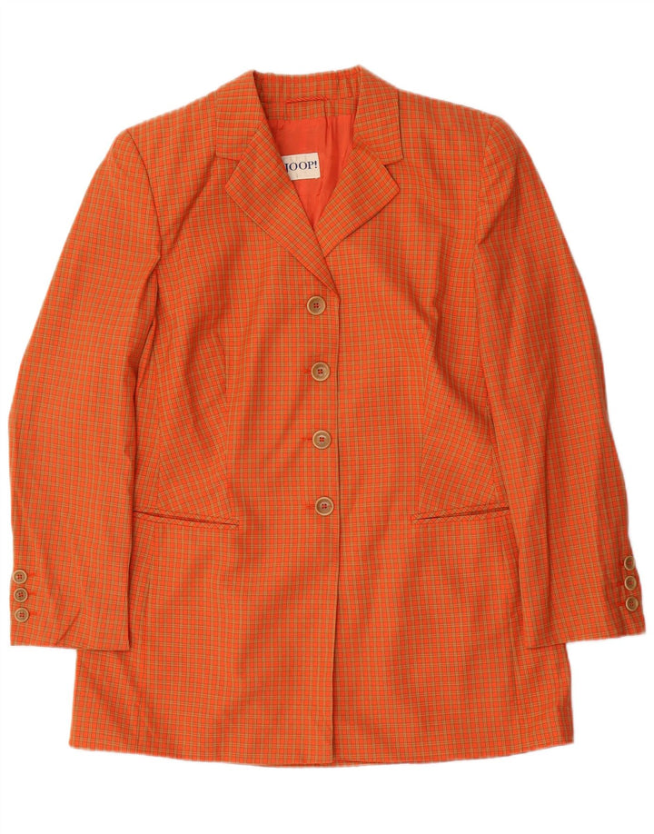 JOOP Damen Longline 4-Knopf-Blazerjacke EU 42 Große orange karierte Wolle