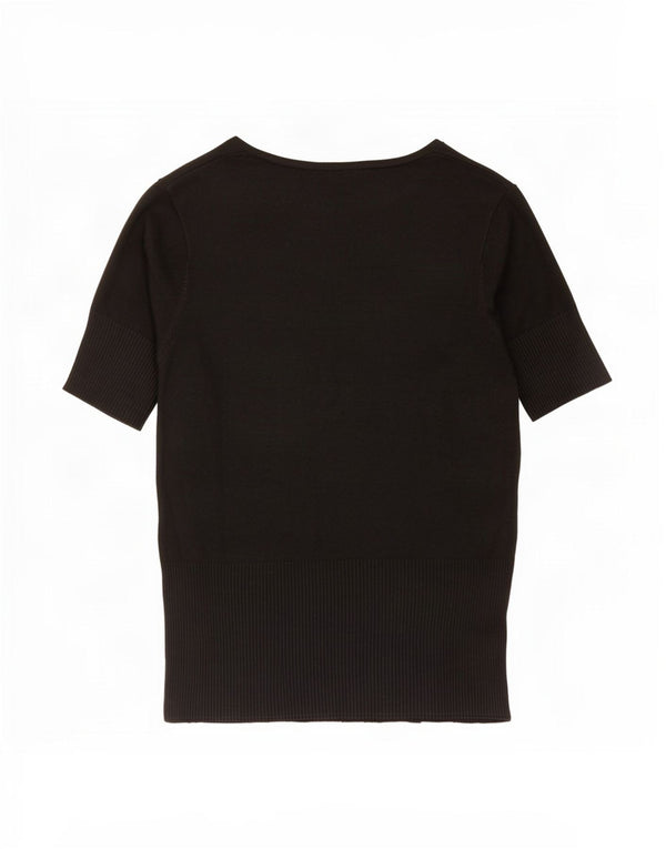 Zara Damen T-Shirt Top UK 14 Large Schwarz Viskose