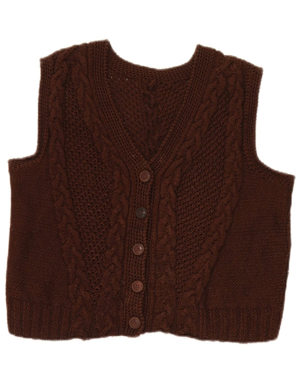 Vintage Damen Crop Ärmelloser Cardigan Pullover UK 12 Mittelbraun