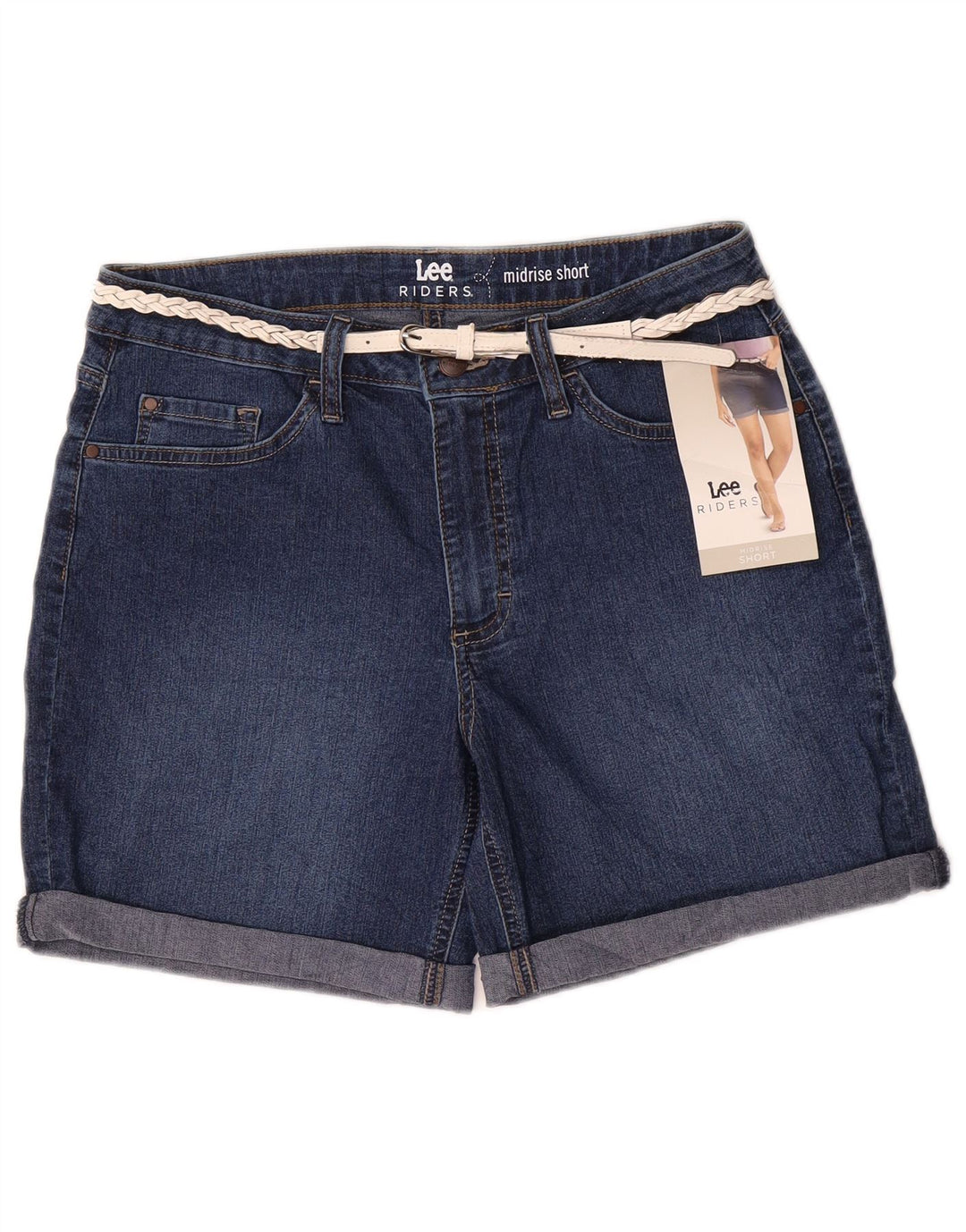 LEE Damen-Jeansshorts mit mittelhohem Bund, US 12, Größe L, W32, blaue Baumwolle