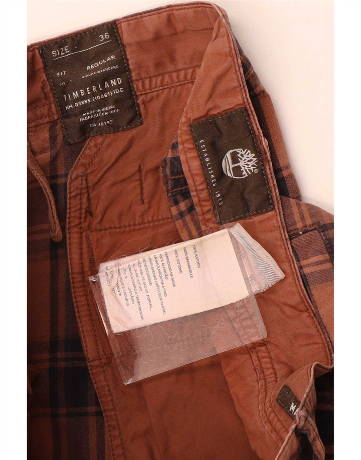 Timberland Herren Regular Chino Shorts W36 Große braune karierte Baumwolle