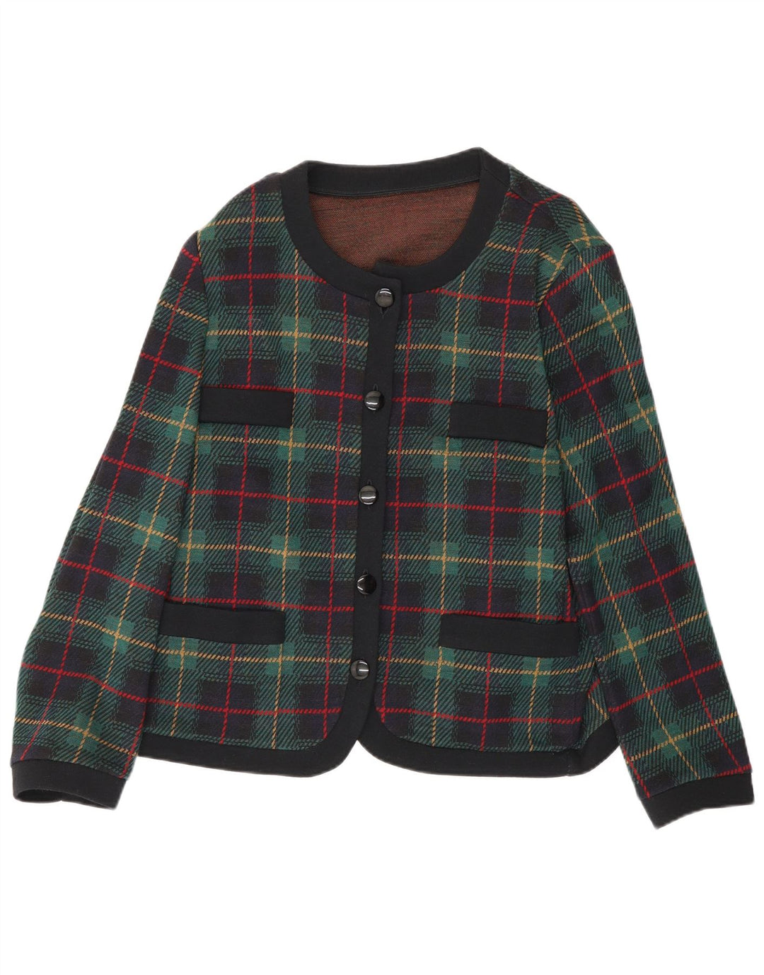 Les Lunis Damen-Blazerjacke mit 5 Knöpfen, UK 14, mittelgrün karierte Wolle