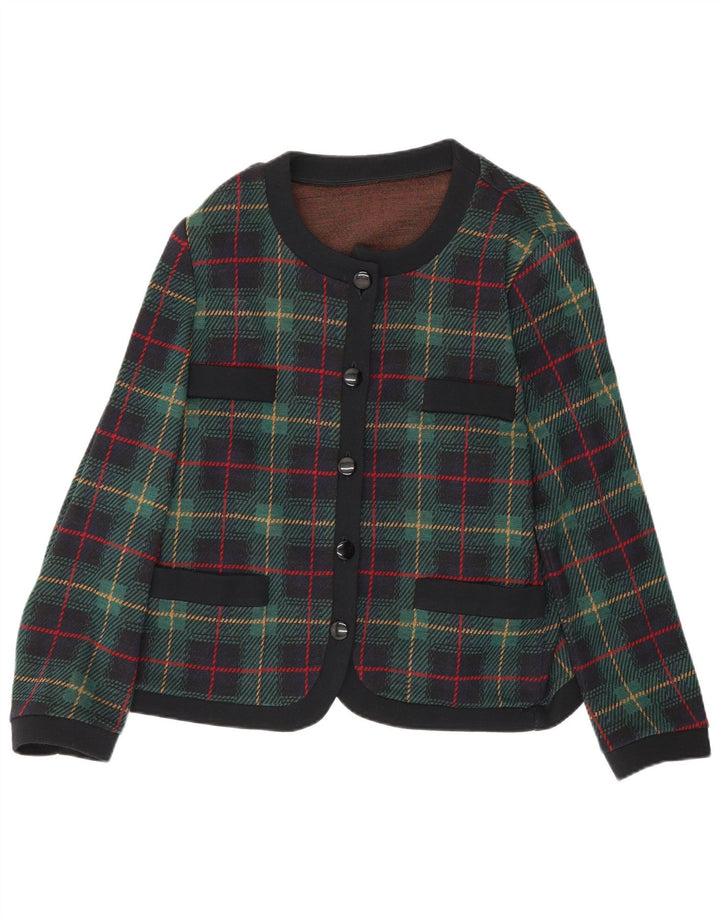 Les Lunis Damen-Blazerjacke mit 5 Knöpfen, UK 14, mittelgrün karierte Wolle
