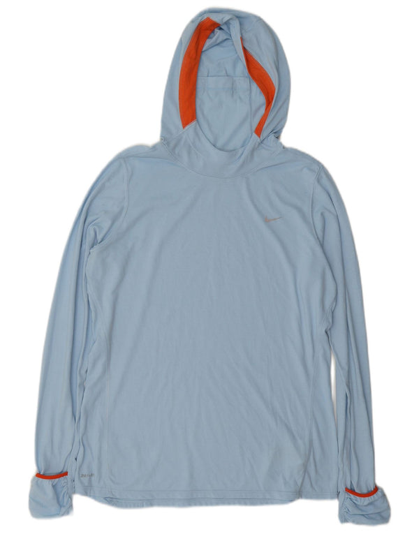Nike Womens Dri Fit Hooded Top Langarm UK 16 Large Blue Colourblock