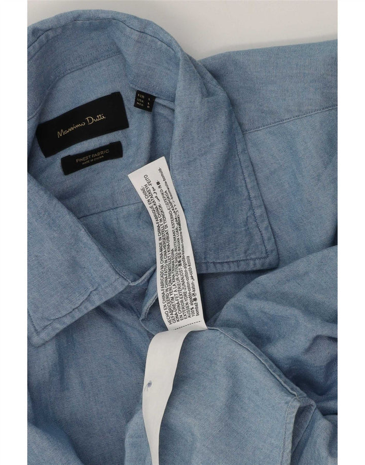 Massimo Dutti Herren-Kurzarmhemd, groß, blaue Baumwolle