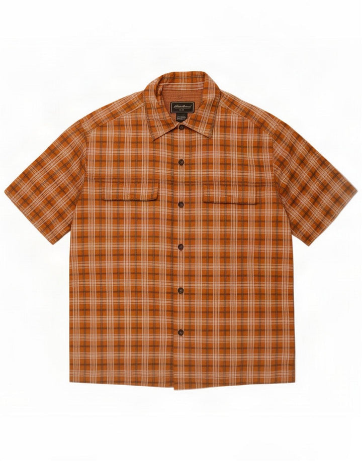 Eddie Bauer Herren Kurzarmhemd Medium Orange Check Cotton