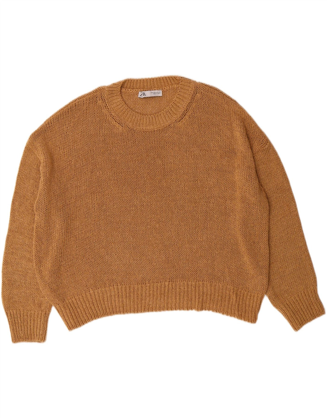 ZARA Womens Oversized Crop Crew Neck Jumper Sweater UK 14 Medium Brown Vintage Zara and Second-Hand Zara from Messina Hembry 