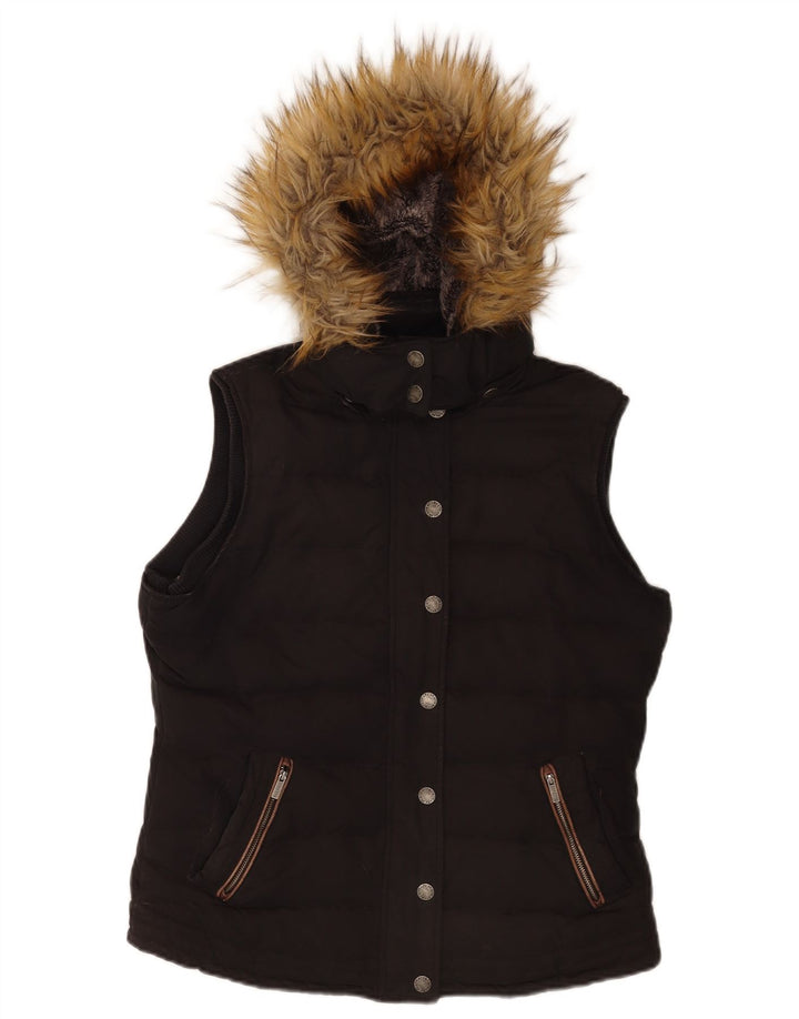 Fat Face wattierte Damen-Weste mit Kapuze, UK 12, mittelschwarz, Polyester