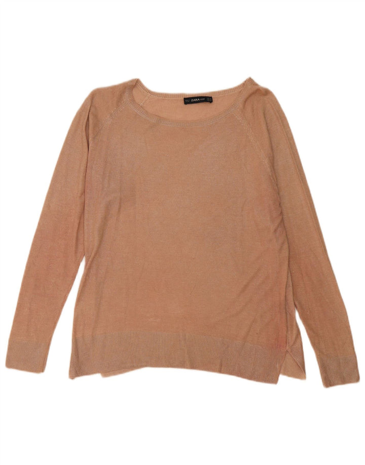 Zara Damen-Pullover mit U-Boot-Ausschnitt, Gr. 14, Mittelbeige