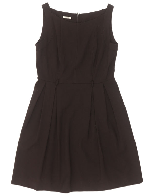 Vintage Damen Ärmelloses A-Linien-Kleid UK 12 Medium Schwarz