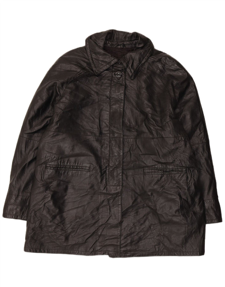 VINTAGE Damen Übergroßer Ledermantel IT 50 XL Schwarzes Leder