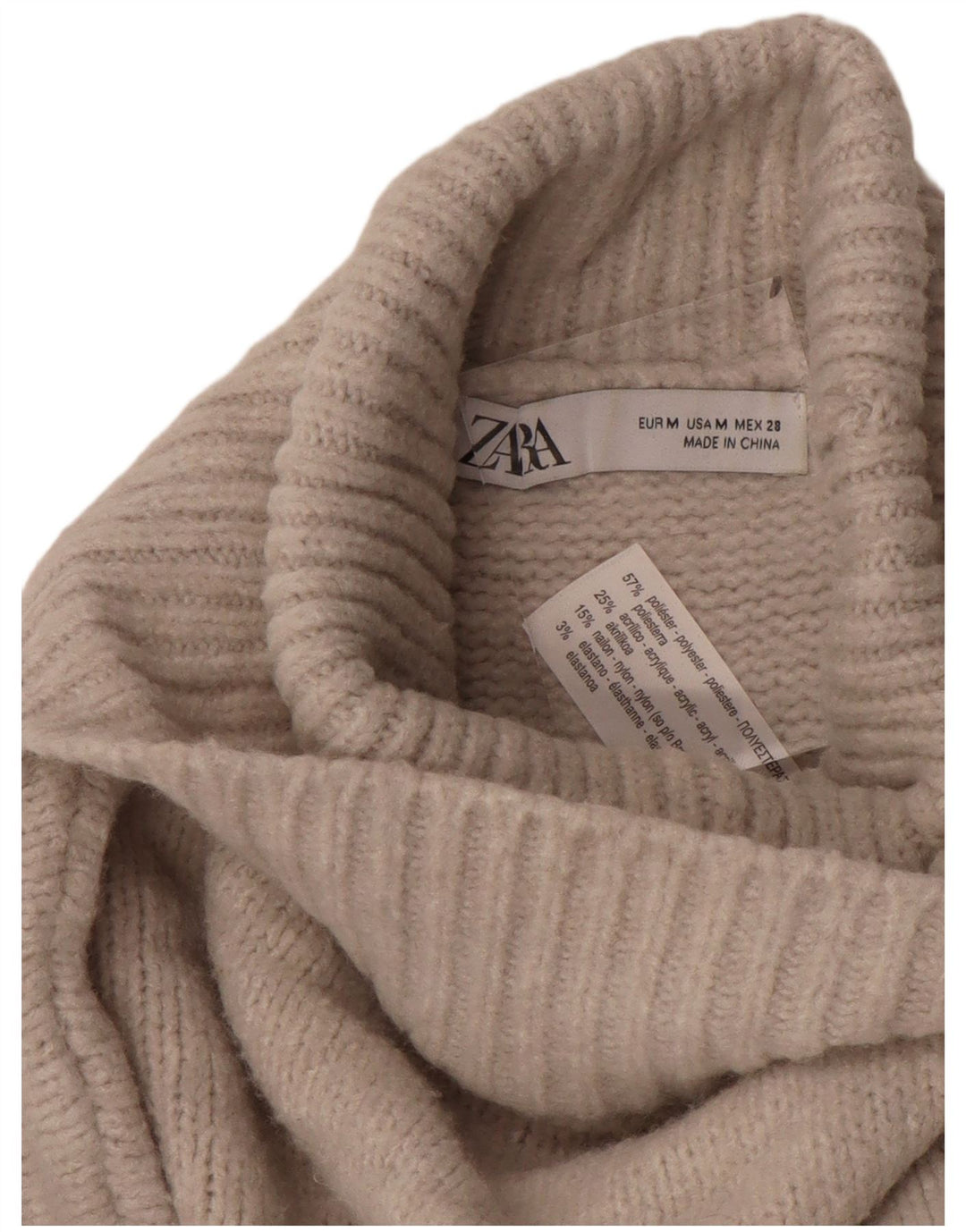 Zara Damen-Pullover mit Rollkragen, übergroß, UK 14, mittelbeigefarbenes Polyester