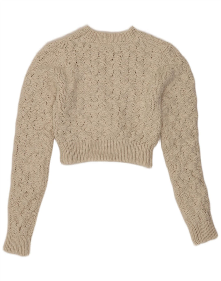 Zara Damen Crop Crew Neck Pullover Pullover UK 10 Small Weiß Polyester
