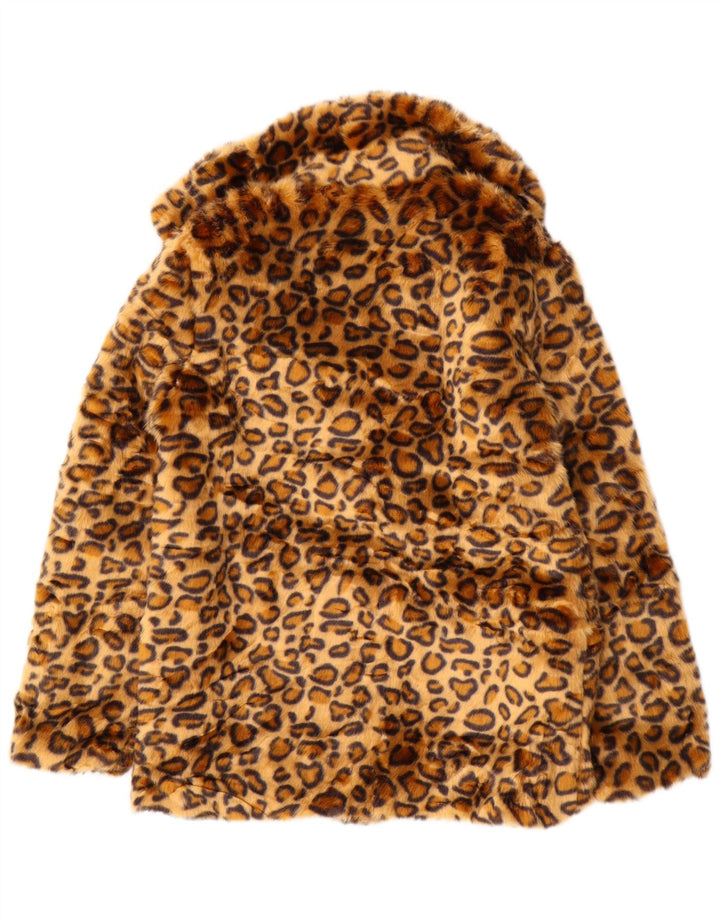 VINTAGE Damen Kunstpelzjacke UK 10 Kleines braunes Polyester mit Tiermuster