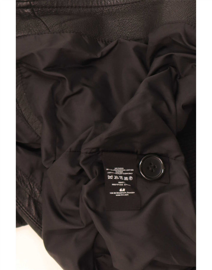 H&M Damen Militärlederjacke UK 14 Mittelschwarz