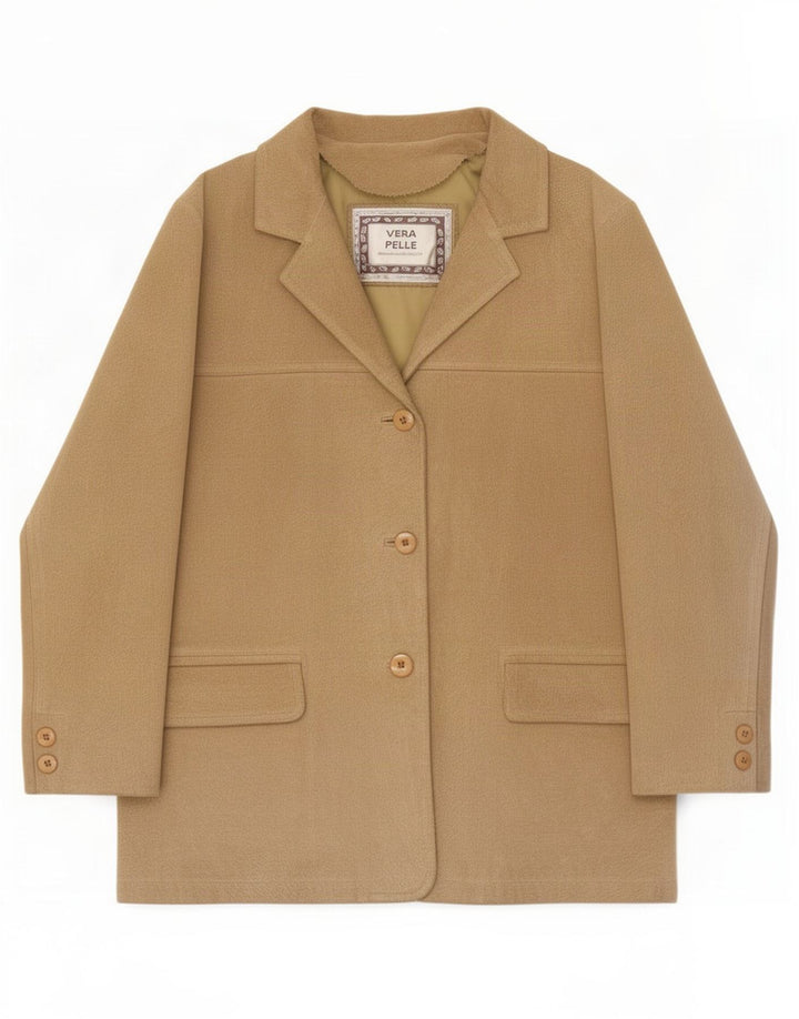 Vintage Damen 3-Knopf-Wildleder-Blazerjacke IT 44 Mittelbeiges Leder