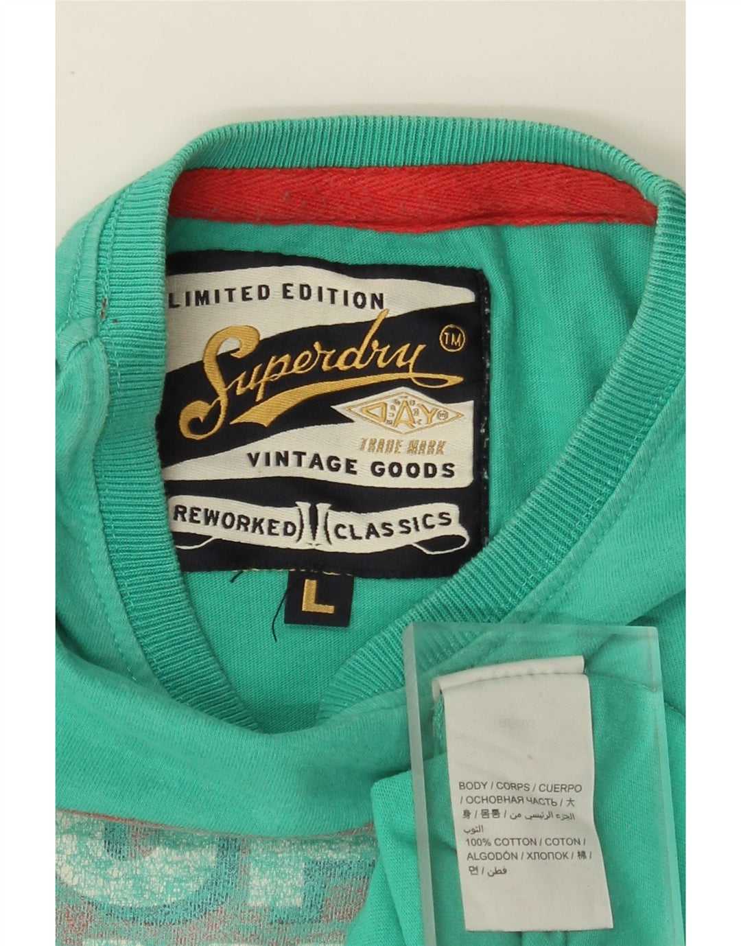 SUPERDRY Herren-T-Shirt mit Grafik, Größe L, türkisfarbene Baumwolle