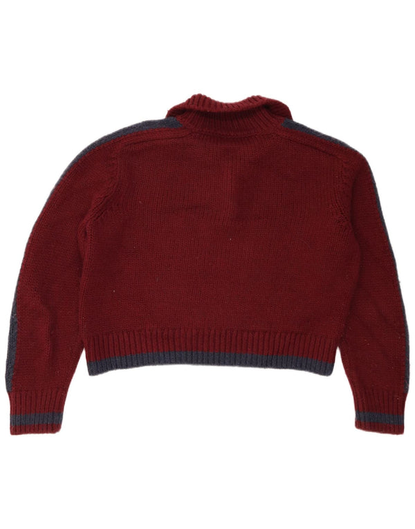 Zara Damen Crop Polo Neck Pullover Pullover UK 10 Small Burgund Colourblock