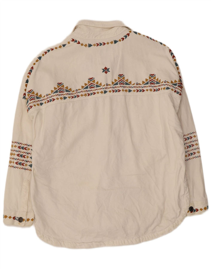 Zara Damen-Oversize-Hemd, UK 10, Größe S, weiß, geometrisch, Baumwolle