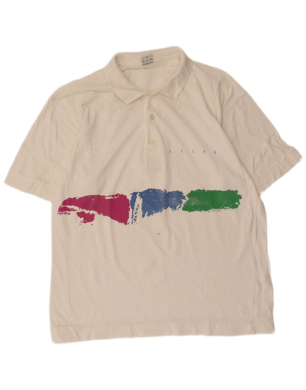 Belfe Herren-Poloshirt mit normaler Passform, UK 42, Größe L, weiße Batik-Baumwolle