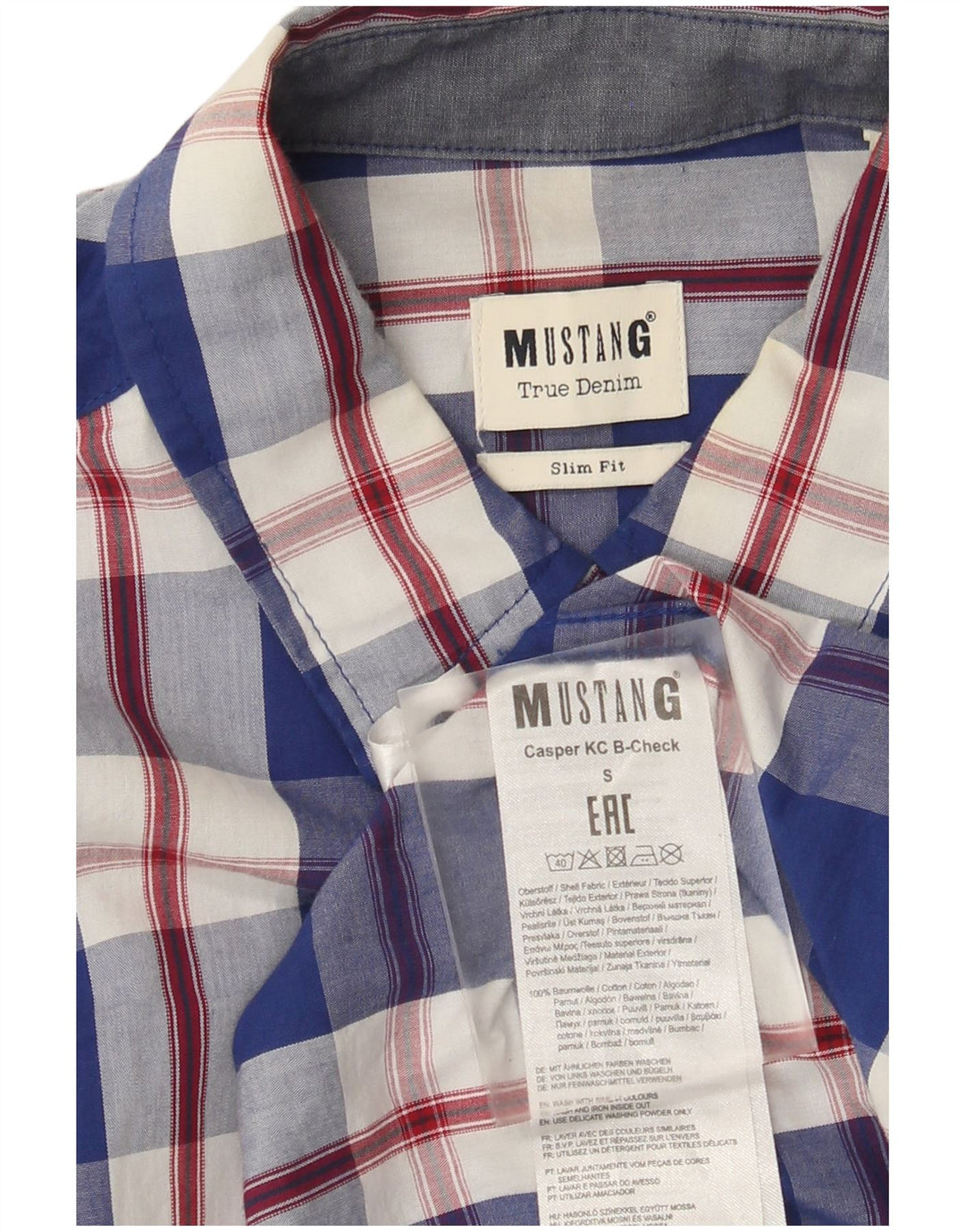 Mustang Herren-Slim-Fit-Hemd, klein, blau kariert, Baumwolle