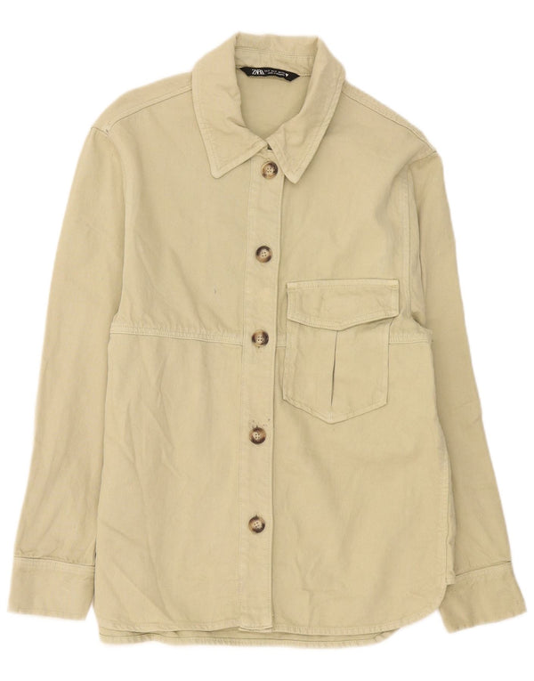 Übergroßes Jeanshemd von Zara für Damen, UK 10, Größe S, Beige, Baumwolle
