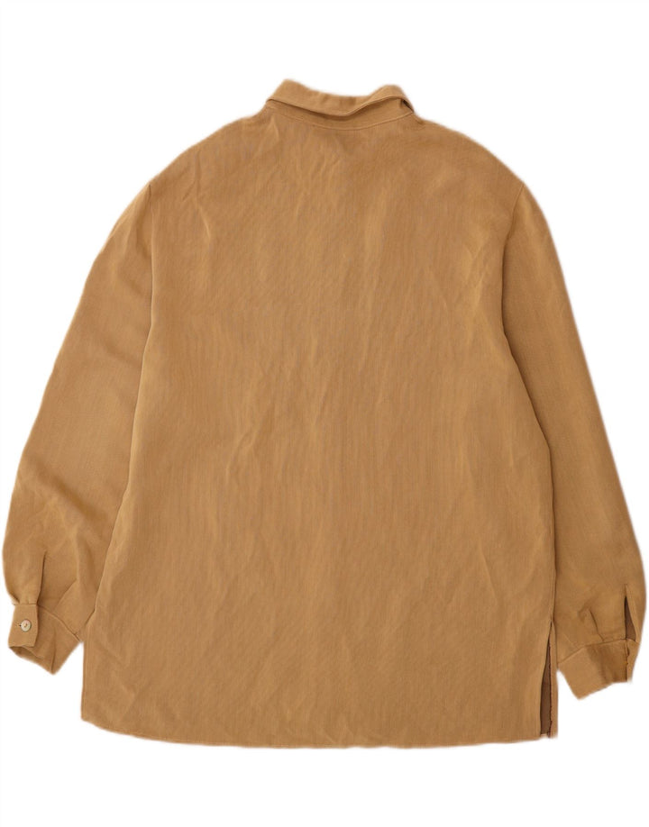 Vintage Damen Longline-Hemd UK 16 Large Beige Viskose