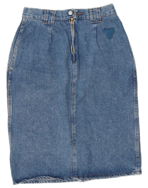 Vintage Damen Jeansrock mit hoher Taille, IT 46, große blaue Blumen-Baumwolle