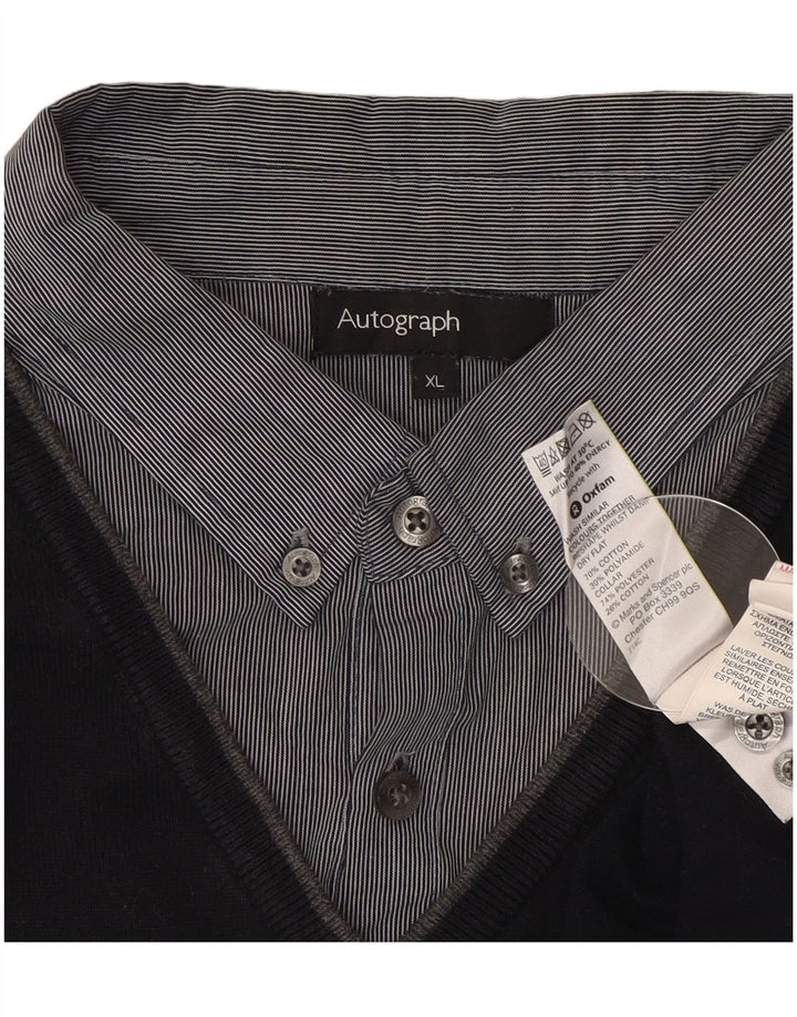 Marks & Spencer Herren-Pullover mit V-Ausschnitt, XL, marineblaue Baumwolle