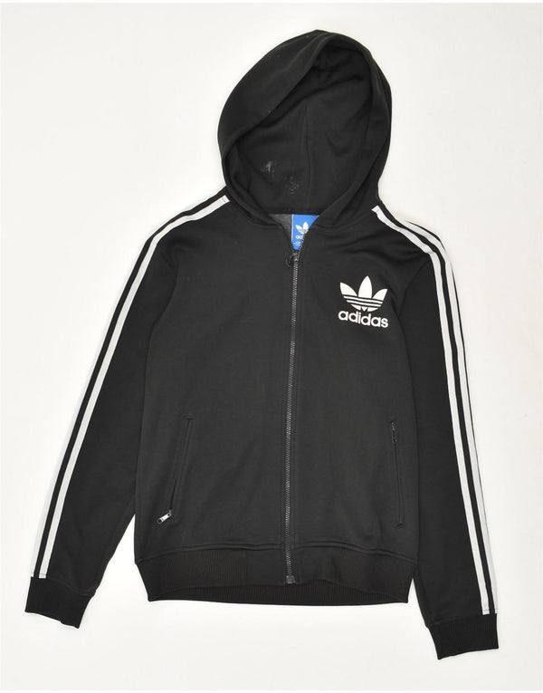 ADIDAS Damen Graphic Zip Hoodie Pullover UK 10 Small Schwarz Polyester