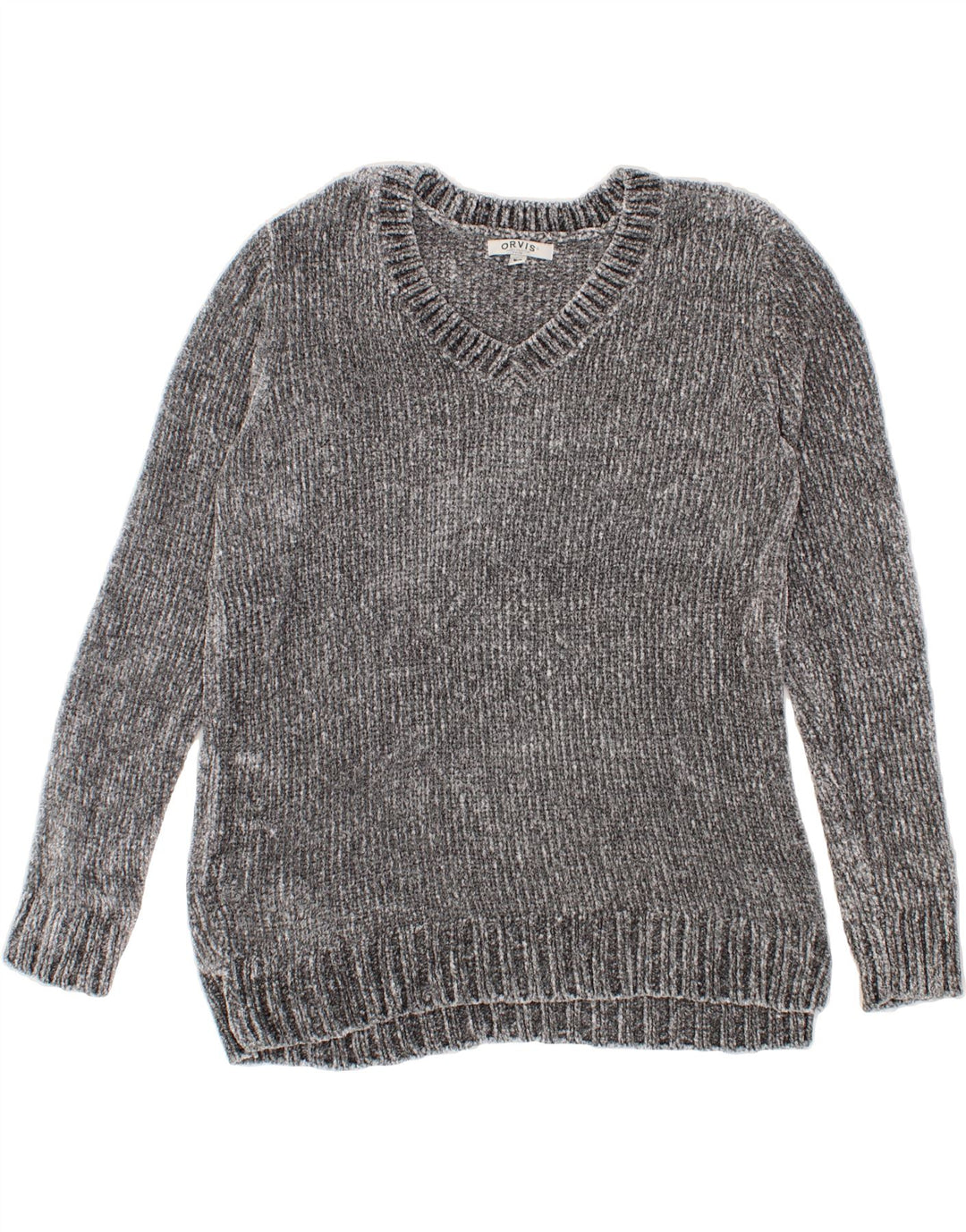 ORVIS Womens V-Neck Jumper Sweater UK 14 Medium Grey Polyester Vintage Orvis and Second-Hand Orvis from Messina Hembry 