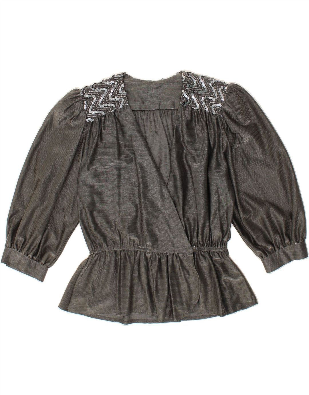 VINTAGE Womens 3/4 Sleeve Blouse Top UK 16 Large Grey Vintage Vintage and Second-Hand Vintage from Messina Hembry 