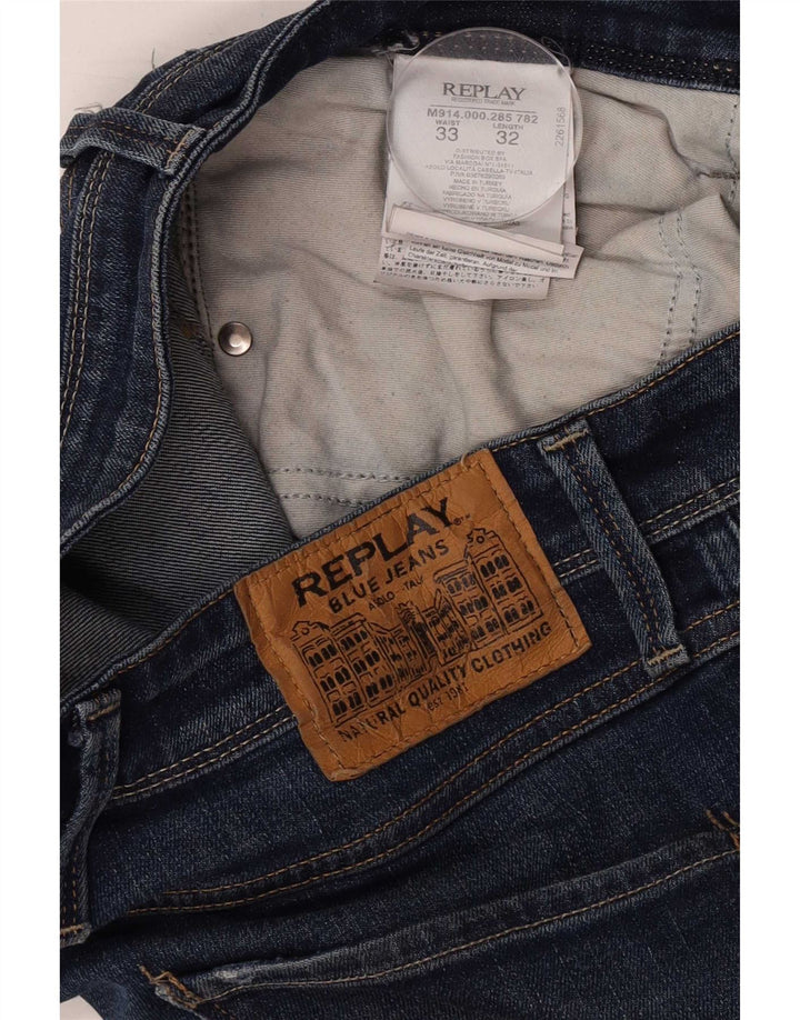 Replay Herren Slim Jeans W33 L32 Blaue Baumwolle