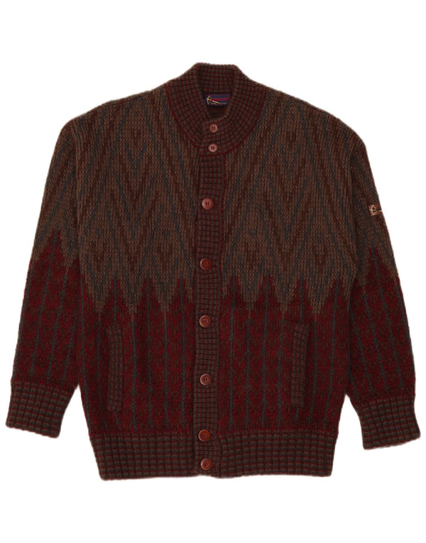 Vintage Herren Cardigan Pullover Medium Burgund Geometrisch