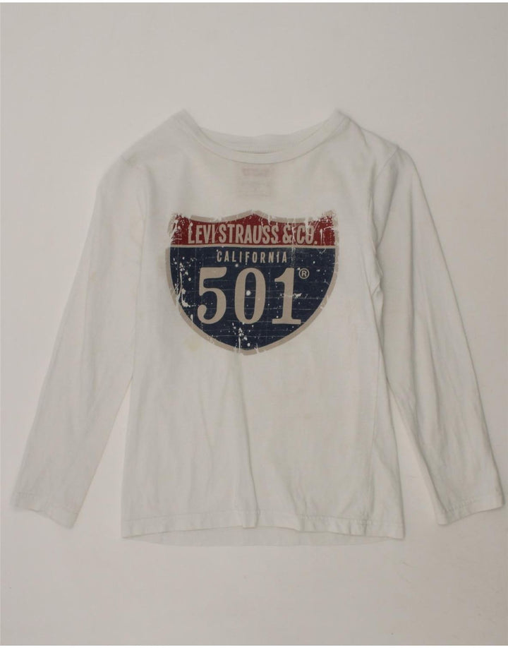 LEVI'S Boys Graphic Top Long Sleeve 7-8 Years White Cotton Vintage Levi's and Second-Hand Levi's from Messina Hembry 