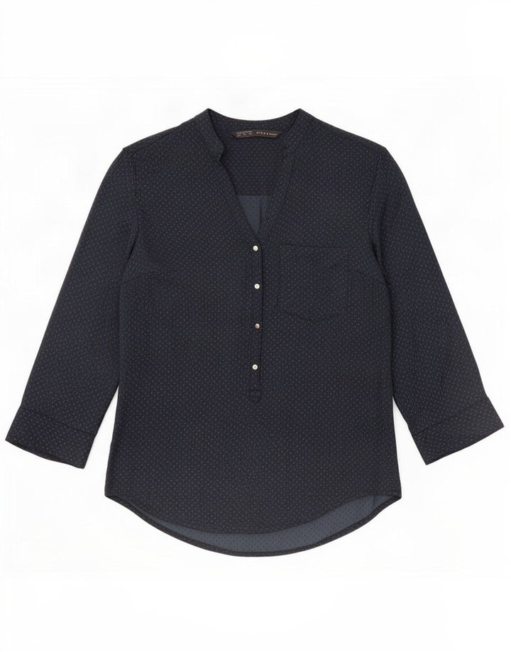 Zara Damen-Blusenoberteil mit 3/4-Ärmeln, UK-Gr. 44, mittleres Marineblau mit Flecken
