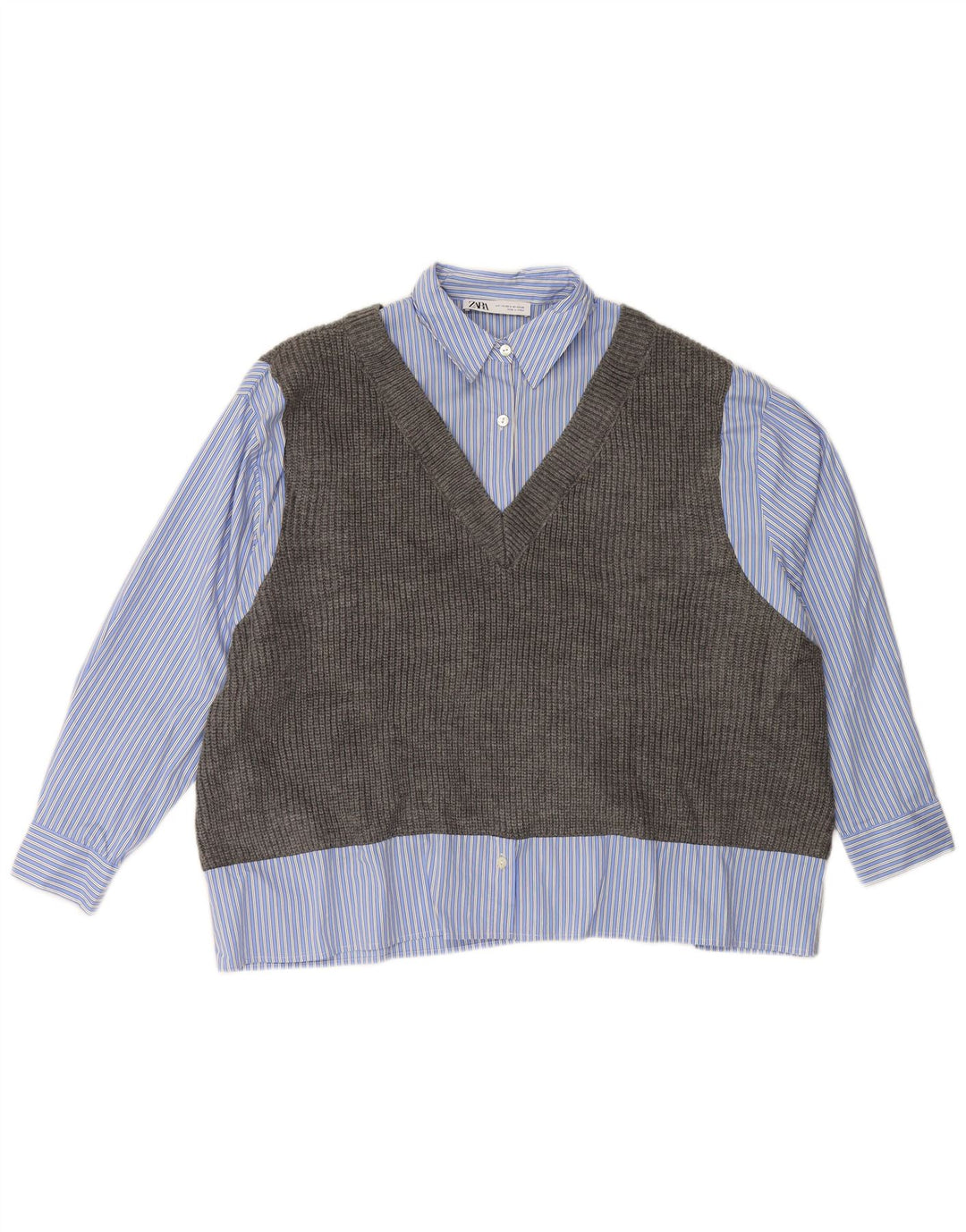 ZARA Damen Übergroßes Strickwestenhemd UK 6 XS Blau gestreift